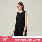范思蓝恩花梨裙 无袖设计感气质A字连衣裙夏装新款韩版系带蝴蝶结 黑色 L