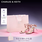 CHARLES&KEITH一字带缎面蝴蝶结绑带高跟凉鞋子女鞋七夕礼物送女友CK1-61720177 粉红色Pink 37