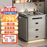 鹿匠（LUJIANG）保险柜家用床头柜保险柜智能指纹密码多功能防盗抽屉柜（无线电+地感灯+双USB） 宽47cm浅灰色