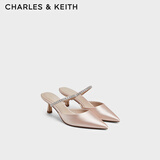 CHARLES&KEITH亮钻一字带尖头高跟穆勒拖鞋生日礼物送女友CK1-60920353 Light Pink浅粉色 39