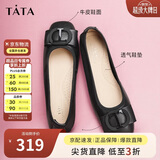 他她（TATA）生巧奶油平底单鞋透气休闲鞋晚晚鞋妈妈鞋子 黑色[肤感牛皮] 39