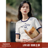 茵曼（INMAN）潮趣印花女装圆领短袖T恤修身显瘦套头短款2026夏季新款上衣 月牙白 -18525987 M