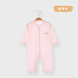 婧麒婴儿衣服夏季薄款新生宝宝提花连体衣纯棉空调服爬服夏装单件 小鲸鱼粉 80cm