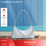 CHARLES&KEITH柔软拉链式褶皱单肩包腋下包包女包生日七夕礼物CK2-40782472 Sea Salt Blue海盐蓝色 S