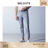 巴鲁特（Brloote）速干牛仔裤男时尚猫须棉弹力吸湿透气舒适百搭休闲九分裤 浅蓝（九分裤） 175/86A