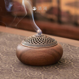 清澜（QINGLAN）胡桃木茶道香炉家用室内檀香摆件新中式仿古香薰炉高档木质熏香器 胡桃木禅圆香炉