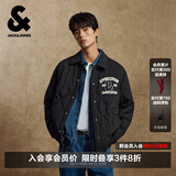 杰克·琼斯（JACK&JONES）男装秋冬翻领字母时尚短款轻薄鸭绒羽绒服男衬衫夹克保暖外套 E41黑色 M 175