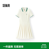 森马（Semir）连衣裙女夏季撞色polo领短裙字母运动风学院风百褶裙101325114051