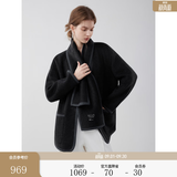 ELLE【明星同款】绵羊毛中长款双面呢大衣女2025冬新款毛呢外套 深灰 M