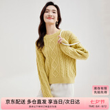 尚都比拉冬季复古菱格麻花毛衣女小个子圆领百搭针织衫 草黄色 L 