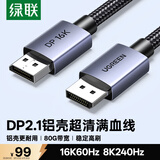 绿联DP2.1满血线80G 16K高清DisplayPort视频线1.5米 8K/4K240Hz 2K480Hz适用电脑显卡接显示器兼容1.4