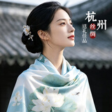 达芬奇密码真丝丝巾女士100%桑蚕丝真丝女2026妈妈生日礼物丝巾礼盒送长辈 荷韵悠悠 浅绿