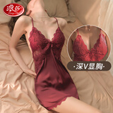 浪莎 情趣内衣女 性感吊带风情深V小胸显大夜店包臀裙露背诱惑吊带睡裙夫妻刺激蕾丝睡衣家居服丁字裤套装