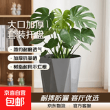 花盆绿植盆栽家用客厅塑料花盆天堂鸟发财树大口径加厚树脂 钻石320-灰【32*40】送托盘 一套装
