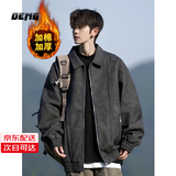 OEMG美式皮衣外套男春秋冬季潮流牌大码宽松情侣工装夹克衣服 夹棉加厚黑色【高品质】 XL [建议110-125斤]