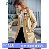 betu百图女装中长款风衣女双排扣大衣新款英伦风长外套JD2101T34 卡其色 XS