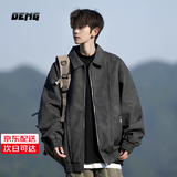 OEMG美式夹棉加厚皮衣外套男春秋冬季潮流牌大码宽松情侣工装夹克衣服 黑色【高品质】 XL [建议110-125斤]