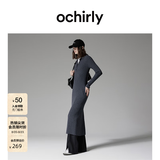 OCHIRLY【特享折扣】抗起球羊毛针织连衣裙长款气质秋季尖货 深灰 M