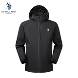 U.S. POLO ASSN.夹克男秋季男士休闲登山服加绒棉服保罗棉衣冲锋外套 黑色 XL