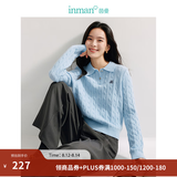 茵曼（INMAN）麻花红色翻领针织衫女2026秋季新款长袖POLO领套头厚毛衣上衣 浅蓝色 M