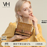 VANESSA HOGAN VH女包复古装饰方包轻奢牛皮刺绣单肩斜挎包生日礼物送女友老婆 棕色-小号（可放置6.1英寸手机）