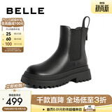 百丽（Belle）厚底烟筒靴女英伦风切尔西靴X2G2DDD3预售 黑色-毛里 38 (240mm)