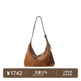 裘真（qiuzhen）【明星同款】植鞣胎牛皮腋下经典hobo包通勤真皮女包情人节礼物 大象灰-小号(胎牛皮版) 小包/大包