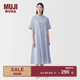 MUJI 女式 凉感 短袖衬衫连衣裙 女装裙子长裙 26年夏季 BC2Q7C6S 萨克森蓝条纹 S （155/80A）