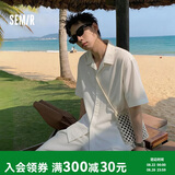 森马（Semir）棉麻衬衫丨 短袖衬衫男夏季新款白色休闲上衣小宽松含亚麻外套