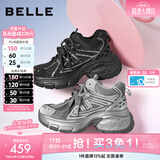 百丽（Belle）七夕礼物张凌赫张月同款蓝鲸网面老爹鞋女26夏新厚底休闲鞋预售 黑色高帮-绒里+6CM【张凌赫同款】 37