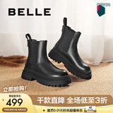 百丽（Belle）切尔西靴女商场同款黑色冬季英伦皮靴短靴X2G2DDD3预售 黑色 36 (230mm)