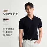 PERRY BURRY超精蚕丝羊毛针织衫老钱风男装polo衫短袖毛衣 黑色 XL 180/96A