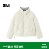 森马（Semir）棉服女冬季菱形格宽松立领抽绳棉衣休闲百搭慵懒气质温柔外套 奶白10501 XL 【宽松版，建议拍小一码】