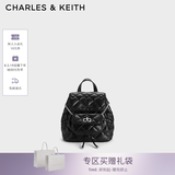 CHARLES&KEITH菱格大容量柔软背包书包双肩包包女包七夕礼物送女友CK2-60151400 Noir黑色 S