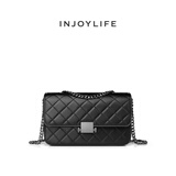 INJOYLIFE菱格链条包新款羊皮盒子包单肩小包锁扣斜挎包高级气质女包 黑色
