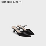 CHARLES&KEITH亮钻一字带尖头高跟穆勒拖鞋生日礼物送女友CK1-60920353 Black2黑色2 37