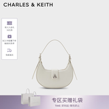CHARLES&KEITH三角扣新月包腋下包单肩包包女包生日七夕礼物送女友CK2-50271205 粉白色Chalk S