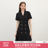 范思蓝恩正式气质通勤连衣裙女夏季收腰显瘦面试西装裙 黑色 M