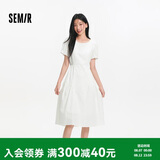 森马（Semir）连衣裙女夏不规则拼接木耳边泡泡袖收腰设计感中长裙101325114041