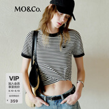 MO&Co.短袖T恤黑白条纹MC刺绣短款正肩圆领弹力棉质上衣摩安珂 黑白条色-第2批 建议和客服确认尺码哦 L 170 建议和客服确认尺码哦
