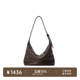 裘真（qiuzhen）【明星推荐】 经典hobo包植鞣牛皮腋下通勤休闲饺子女包七夕礼物 咖啡色-小号 小包/大包