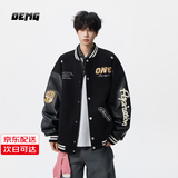 OEMG 美式刺绣棒球服棉服男士秋冬季撞色拼接加厚保暖上衣夹克外套 XZ817-B820黑色 常规 【高品质】 XL [建议120-140斤]