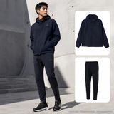 阿迪达斯（adidas）男薄绒运动套装 秋季户外跑步健身训练服梭织连帽风衣直筒长裤 藏青色开衫外套+黑直筒裤/两件套 3XL/190
