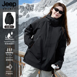 JEEP SPIRIT吉普三合一冲锋衣男士夹克户外防风防水登山服外套女黑色M