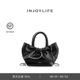 INJOYLIFE褶皱云朵包小手提包小众百搭羊皮链条包单肩斜挎包可爱女包 黑色