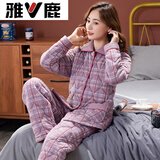 雅鹿睡衣女棉质秋冬季三层夹棉袄加厚加大保暖加绒中老年家居服妈妈 品牌FT-YME4004 L [100-120斤]