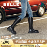 百丽（Belle）显瘦小V靴长筒靴女冬商场款弹力靴A1V1DDG3预售 黑仙草-微光皮面（绒里） 39 (245mm)