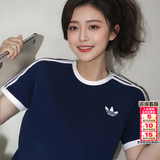 阿迪达斯（adidas）三叶草纯棉短袖女2026夏季新款时尚半袖三条纹宽松透气休闲t恤男 HZ9634/情侣T/蓝色 L 【建议体重140斤-160斤】