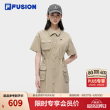 FILA FUSION 斐乐潮牌连衣裙女士工装风梭织时尚宽松衬衫裙活动自如 朦胧卡其-DK XL 175/92A