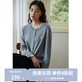 独束大码女装学院风撞色假两件针织衫女春装新款经典圆领学院风 城堡灰 XL (尺码：3)